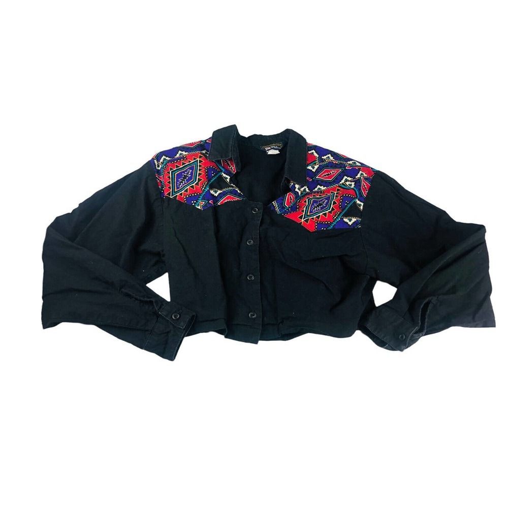 1270 VTG Panhandle Slim Western Aztec Cropped Shirt Womens Medium Button Up Pads
